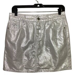 NWOT Old Navy Skirt Women’s 2 Silver Shine Metallic Mid Rise Mini Denim Style